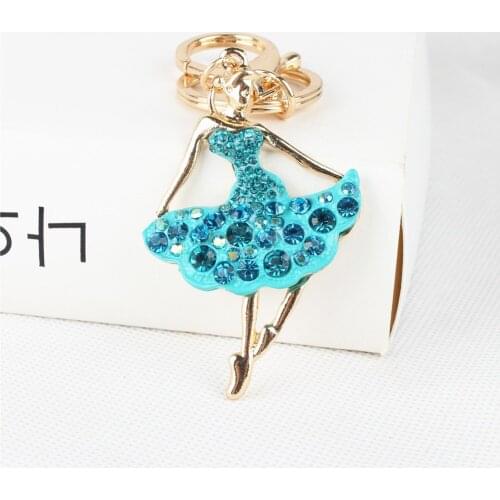 Ballet Blue Dancing Girl Lady Pendant Charm Crystal Purse Bag Car Accessories Key Ring Chain Series Deesign Handmade Nice Gift