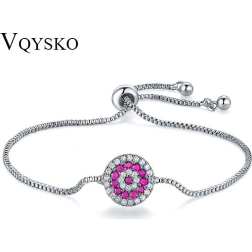 Pink/Blue/Green/White Cubic Zirconia Crystal Round Flower Adjustable Bracelet for Women in Silver Color Stainless Steel Bracelet