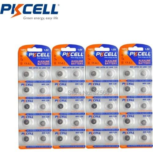40Pcs 4Pack PKCELL AG5 Alkaline Button Cell Battery 393A LR48 LR754 1.5V 60mAh For Bullets Watches Calculators Remote Control
