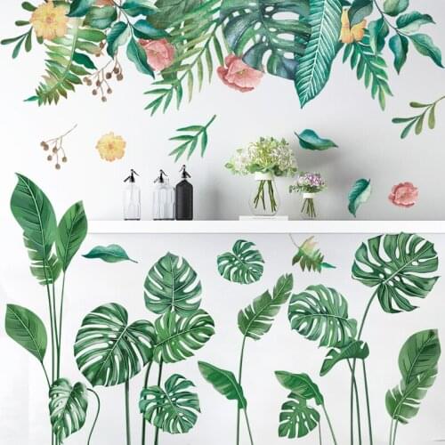 [shijuekongjian] Green Plant Leaves Wall Stickers DIY Nordic Style Leaves Wall Decals for Living Room Bedroom House Decoration