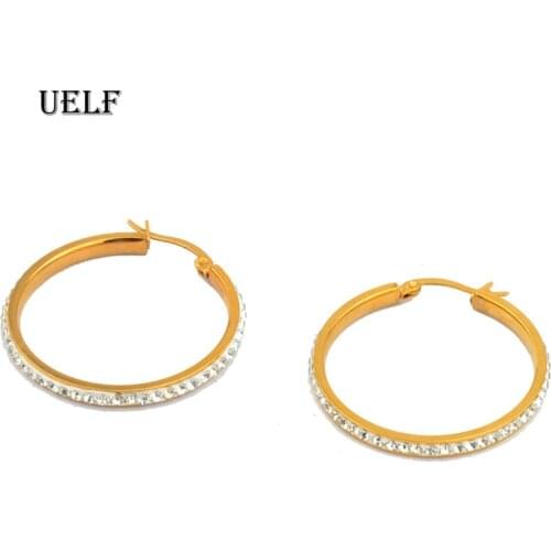 Uelf Luxury New 2019 Hoop Earrings Crystal Zircon Row Stainless Steel Huggie Earrings For Women Female Brincos oorbellen