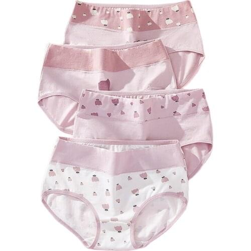 High Waist 4Pcs Panties Women Cotton Body Slim Underwear Cute Print Girls Briefs Sexy Breathable Female Lingerie Plus Size M-5XL