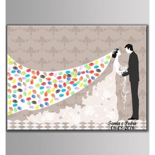 Ynaayu 1pcs Bride and Groom Wedding Guestbook Full Love Fingerprint Creative Figure Wedding Favor Custom Names Date Wedding Sign