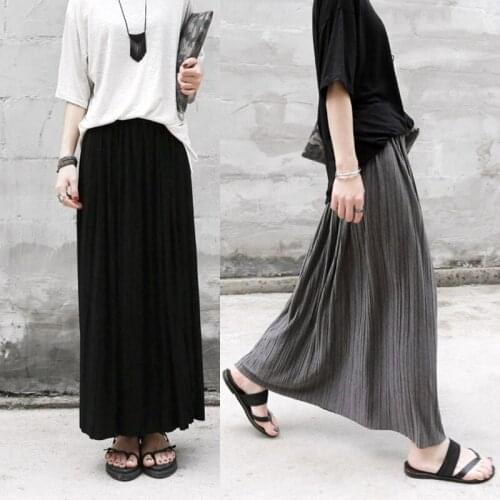 Maxi Pleated Skirt Women 2020 Autumn Spring Ladies Korean Gray Black High Waist School Long Skirt Female Fishion Pretty