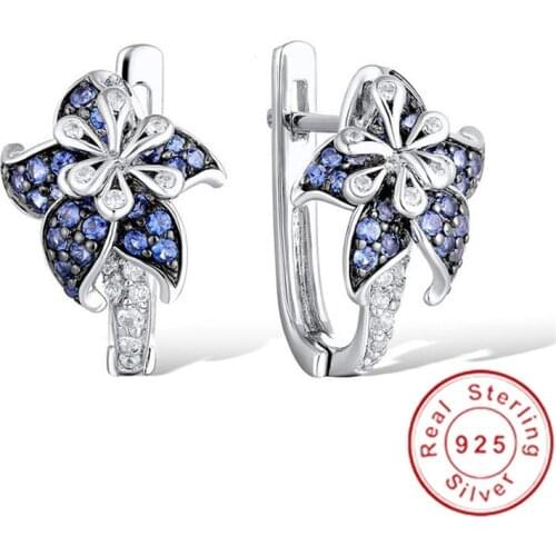 2020 Elegant Flower Stud Earrring AAAAA cz Real 925 sterling silver BOHO Wedding Stud Earrings for women Bridal Party Jewelry