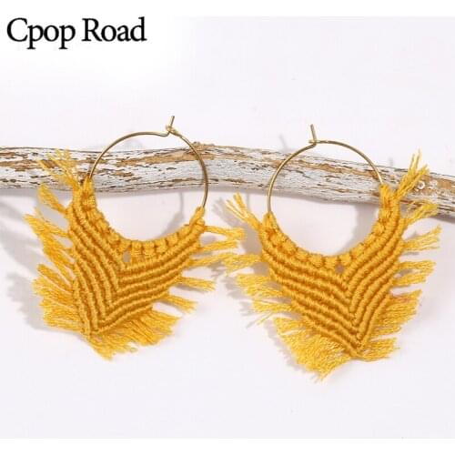 Cpop Fashion Personality Boho Handmade Macrame Earrings Elegant Circle Gold Tassel Earrings Women Jewelry Accessories Hot Gift