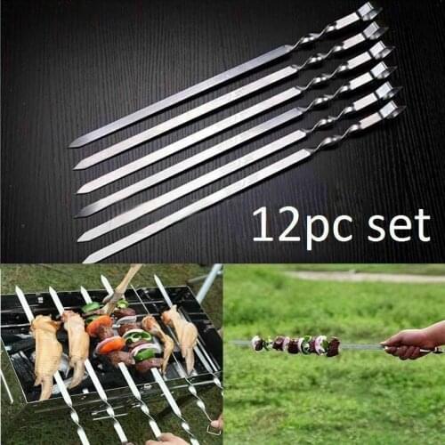 10PCS BBQ Barbecue Steel Grilling Kabob Kebab Flat Skewers Needle Set 38cm Stainless Steel BBQ Barbeque Skewers kitchen grill