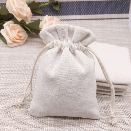 100pcs/lot wholesale jute linen flax drawstring gift bags pouches for cosmetic watch makeup packaging and storage