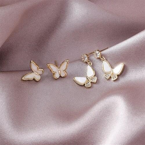 2020 New Korean Cute Crystal Butterfly Dangle Earrings For Women Girls Simple Lovely Earrings Fashion Jewelry Best Gift