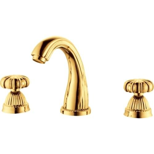 Free ship New Modern 3 Pcs Widespread Bathroom Sink Faucet gold clour with ring handles