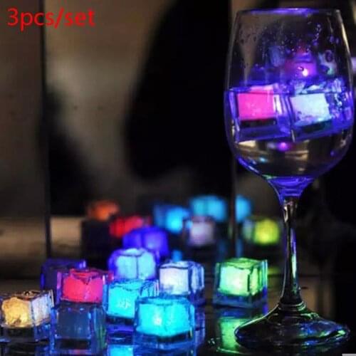 3Pcs LED Light Ice Cubes Luminous Night Lamp Party Bar Wedding Cup Decoration