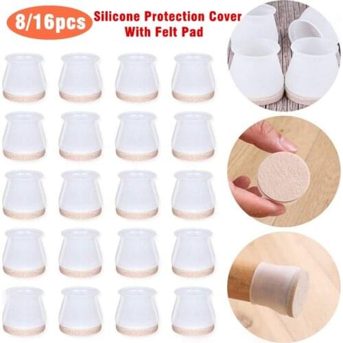 Upgraded 8/16pcs Furniture Silicone Protection Cover with Felt Pads Chair Legs Floor Protectors Caps Anti-Slip Table Feet Cover