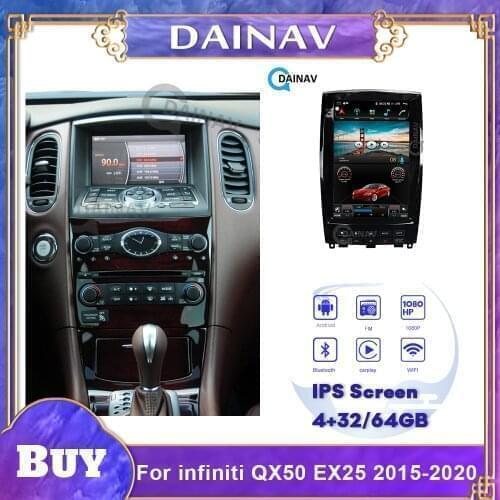 12.1 inch HD screen Car Multimedia DVD Player for infiniti QX50 EX25 2015-2020 Telsa Style Car Stereo Radio GPS Navigation