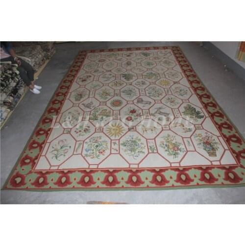 Free shipping 9.3'x15' 15K RICE CROSS STITCHED needlepoint rugs 100% New Zealand handmade carpet hand knotted area carpet rugs