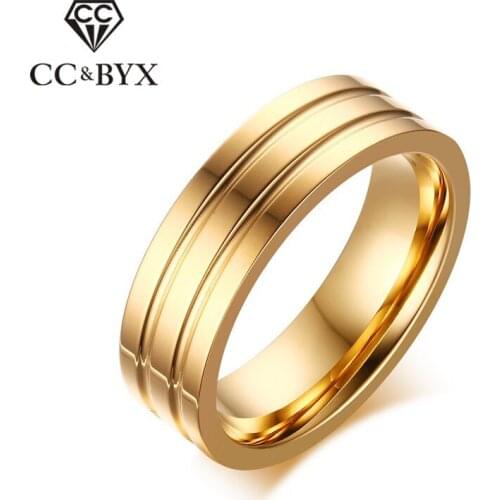 CC Wedding Rings For Men and Women Stainless Steel Groove Ring Gold-Color Luxury Jewelry Bridal Engagement Party Anillos CC942