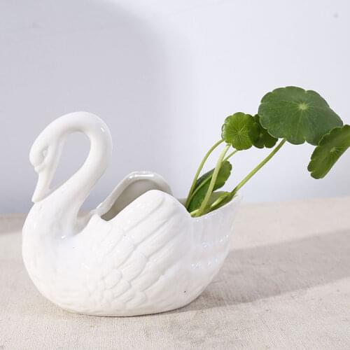 1pcs White Swan Ceramic Flower Pot Small Candlestick Photography Props Wedding Gifts Storage Home Decoration Birthday Gift