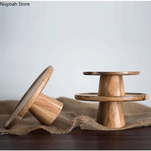 Household Round Solid Wooden Tray Fruit Snack Sushi High-footed Cake Plate Wooden Tray Kitchen Tool Living Room Display Plate