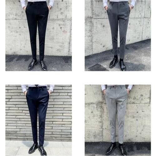Formal Men Suits Pants Office Trousers for Men Dress Pants Slim Fit Embroidery Social Pantalones Hombre Costume Homme 4 Colors