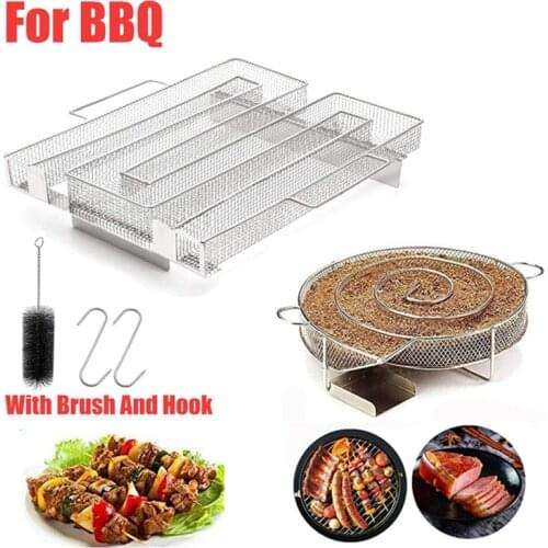 Cold Smoke Generator for Smoker BBQ Grill Cold Smoke Generator Smoker Wood Pellet Kitchen Supplies with Clean Brush 2Pcs Hooks
