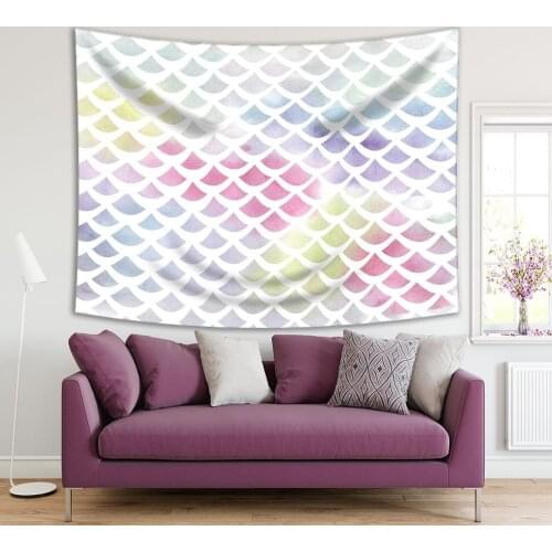 Tapestry Colorful Fish Scale Pattern Decorative Ornament Stylish Artwork Pink Yellow Blue