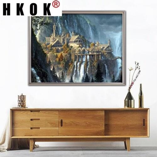 HKOK Diamond Painting Scenery Diamond Embroidery Castle Full Square Drill Diamond Mosaic Pictures Of Rhinestone Wall Decor