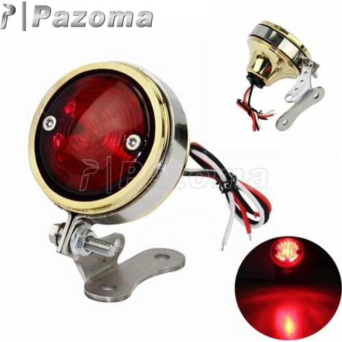 Uinversal Motorcycle Red LED Aluminum Tail Lights Rear Brake Stop Lamp for Harley Chopper Bobber Cafe Racer w/ Bracket Taillight