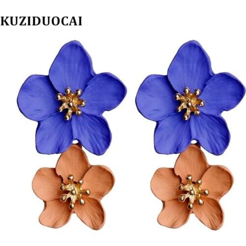 Kuziduocai 2019 New Fashion Jewelry Bohe Four Colors Metal Spray Paint Gorgeous Flower Petals Drop Earrings For Women E-2134