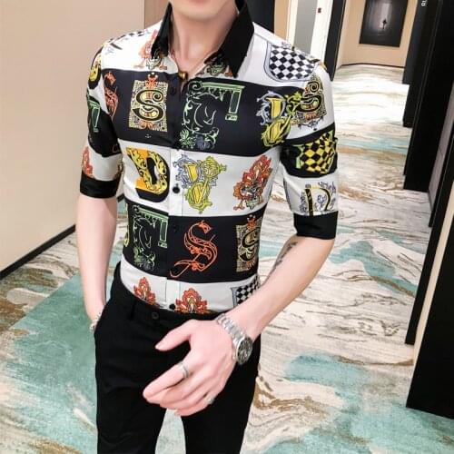 Of 2020 summer striped flower of cultivate morality in social guy short-sleeved shirt men A236-8818 - P55