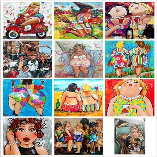 Cartoon "Fat lady" Diamond Painting Full Square Round DIY 5D Diamond Embroidered Cross Stitch Kit Home Decoration Art Gift