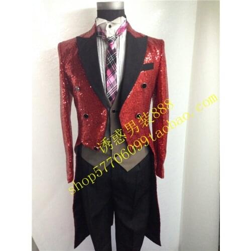 S-xxxl 2020 Mens Slim Fashion Singer Tuxedo Paillette Costume Married Dovetail Formal Dress Magic Costumes Clothing Men