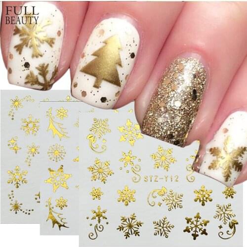 1pc Gold Silver Christmas Snowflake Nail Polish Stickers Winter Nail Art Decals Water Transfer Manicure Accesoires CHSTZ-YA-2