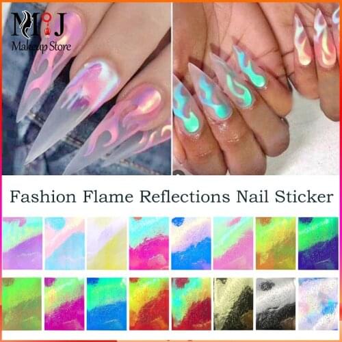 16pcs/set Manicure Stickers Self-adhesive Fashion Flame Reflections Nail Art Stickers Decor DIY Decoration