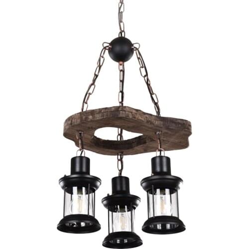 Countryside Nostalgic Wood Chanderlier Restro Restaurant Dining Room Chain Hanging Lamp Antique Pendant Light