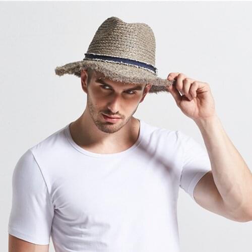 New Male Raffia Sun Hat Wide Brim Adult Spring British Male Sun Cap Mens Outdoor Summer Travel Hat Panama Straw Hat B-7736