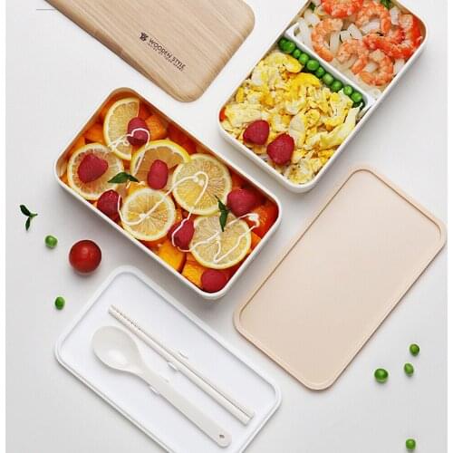 Original Bento Box Lunch Boxes Square Container Bundle Divider Japanese Style Leakproof with Stainless Steel Utensils Spoon