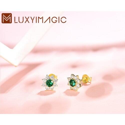 Luxyimgaic 925 Sterling Silver Trend Emarald Stud Earrings for Women Wedding Engagement Korea Earring Luxury Fine Jewelry