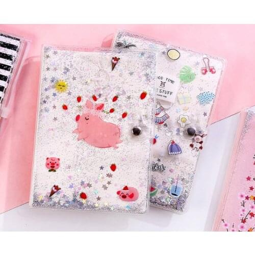 Pink Girls Account Book Quick Sand Notebook Colorful Notepad Office Stationery Notebook Lovely PVC Cover Students Diary Book