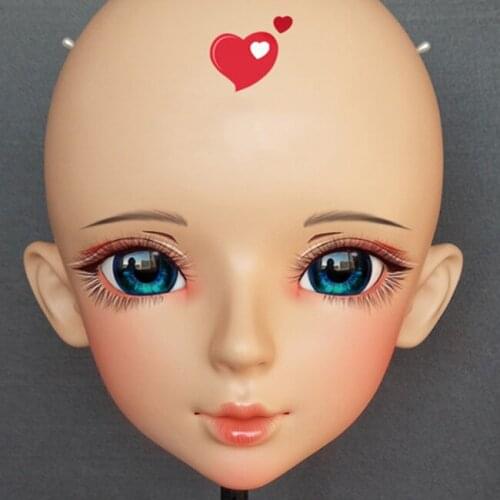 Shi-03)Female Sweet Girl Resin Half Head Kigurumi BJD Eyes Crossdress Cosplay Japanese Anime Role Lolita Mask With Eyes And Wig