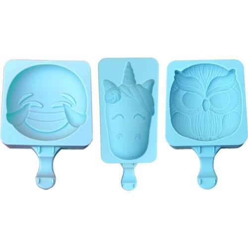 Blue Silicone Cute Mini Ice Pop Mold Ice Cream Maker Mold Owl Popsicle Mold with Sticks