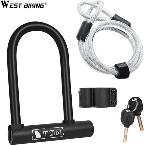 WEST BIKING Bicycle U Lock MTB Road Bike Wheel Lock 2 Keys Anti-theft Safety Motorcycle Scooter Cycling Lock Bicycle Accessories