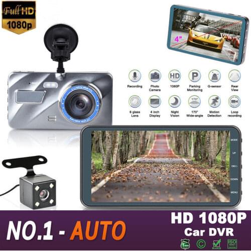 Dash Cam New Dual Lens Car DVR Camera Full HD 1080P 4" IPS Front+Rear Blue Mirror Night Vision Video Recorder Parking Monitor