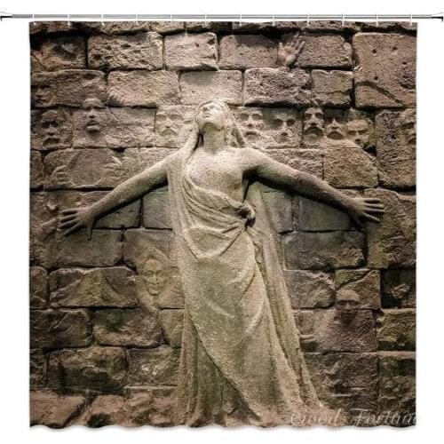 Old Wall Angel Virgin Mary Shower Curtains Polyester Waterproof Bathroom Retro Jesus Christ Bath Decor