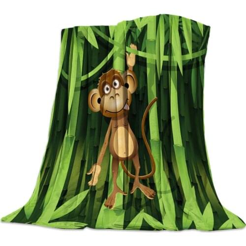 Animal Monkey Green Bamboo Forest Flannel Blanket Soft Throw Blanket Warm Microfiber Blankets for Beds Office Sofa Items