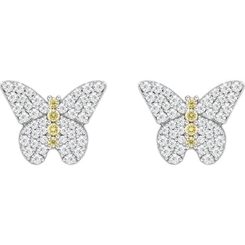 SLJELY Fashion Real 925 Sterling Silver Small Butterfly Stud Earrings Micro Cubic Zirconia Stones Women Fine Party Brand Jewelry