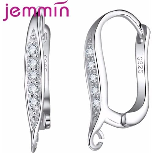 10PCS/Lot Silver Hoop Earrings For Women White CZ Stone Pave 925 Sterling Silver Hoop Earrings Jewelry Findings