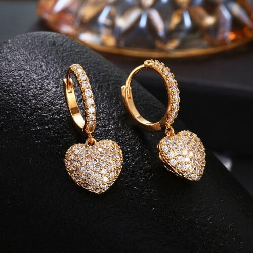 Micro Pave Heart Drop Earrings for Women Female Rose Gold Silvery Joker Sweet Cute Korean Earrings Boucle D'oreille Brincon 2021