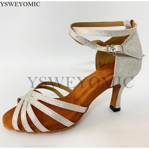 Woman Latin Dance Shoes Silver Gold for Girls Glitter High Heel Salsa Bachata Dancing Shoes Women Soft Sole Ballroom Dance-shoes