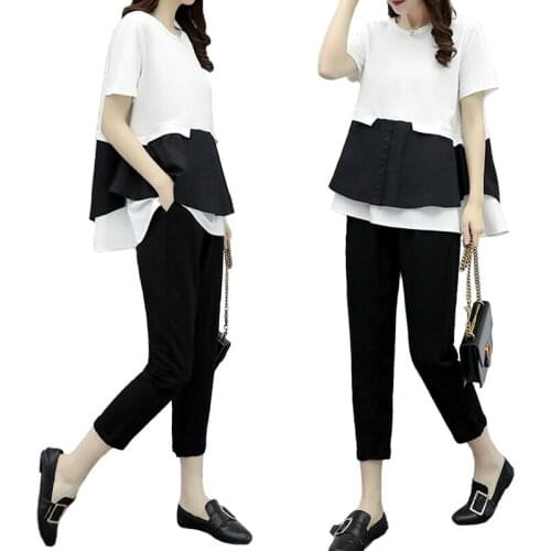 5XL Large Size Women Clothing 2021 Summer New Temperament Slim 2 Piece Suits Womens Casual Blouses+pants Sets Female Loose Sets