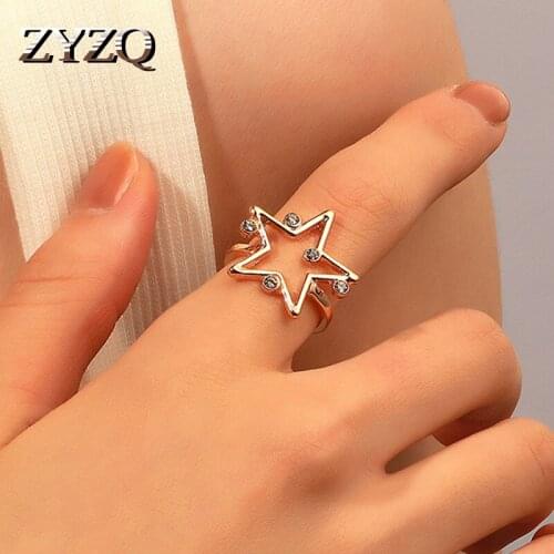 ZYZQ Minimalist Five-Pointed Star Rings For Woman Fashion Zircon Jewelry Romantic Wedding Party Unusual Girls Rings