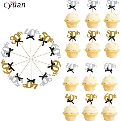 10pcs 30 40 50 60 Years Old Cupcake Toppers Birthday Party Anniversary Adult 30th 40th 50th 60th Birthday Cake Accessory Supply